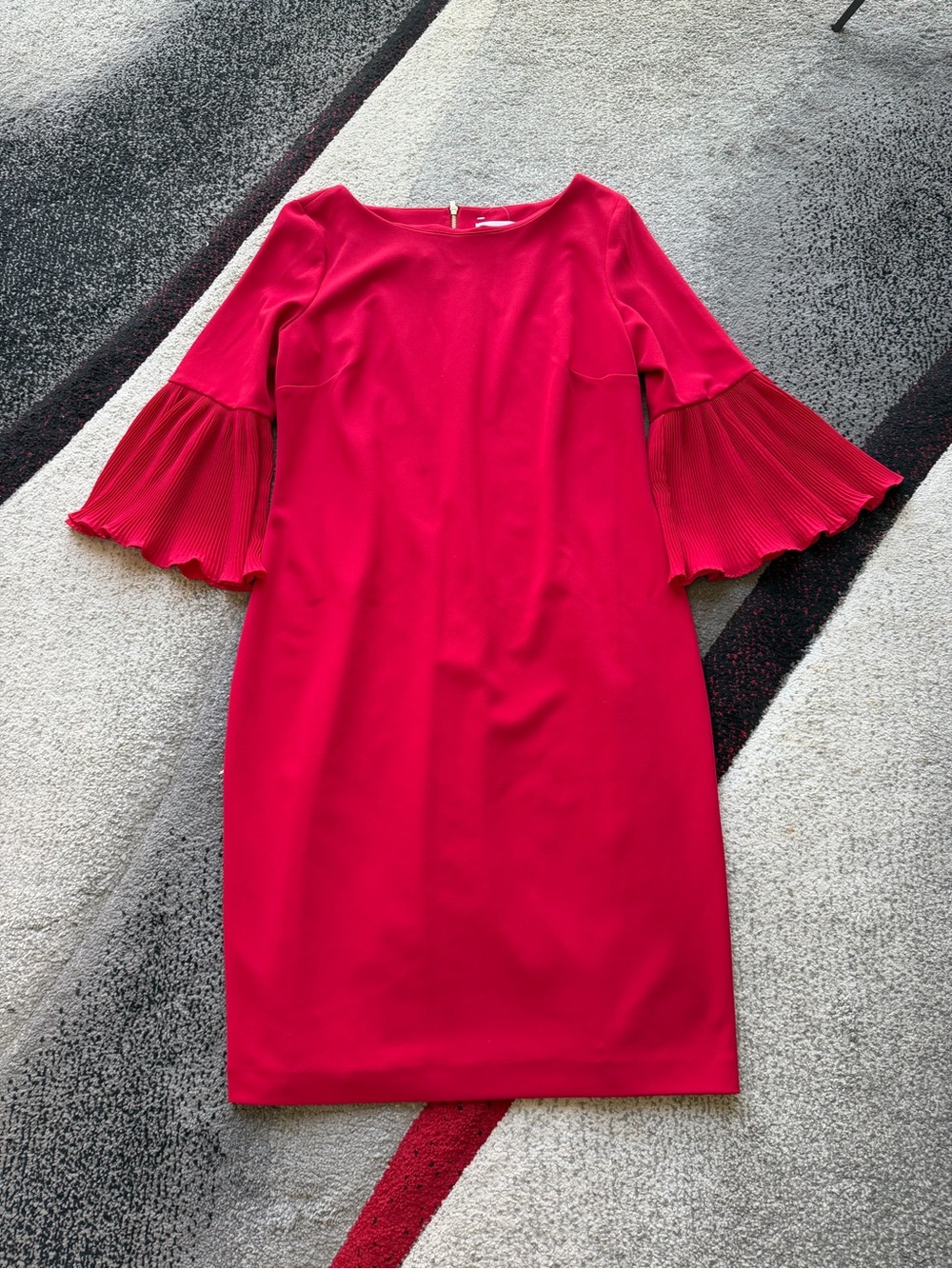 Calvin Klein Red Pleated Bell Sleeve Sheath Dress